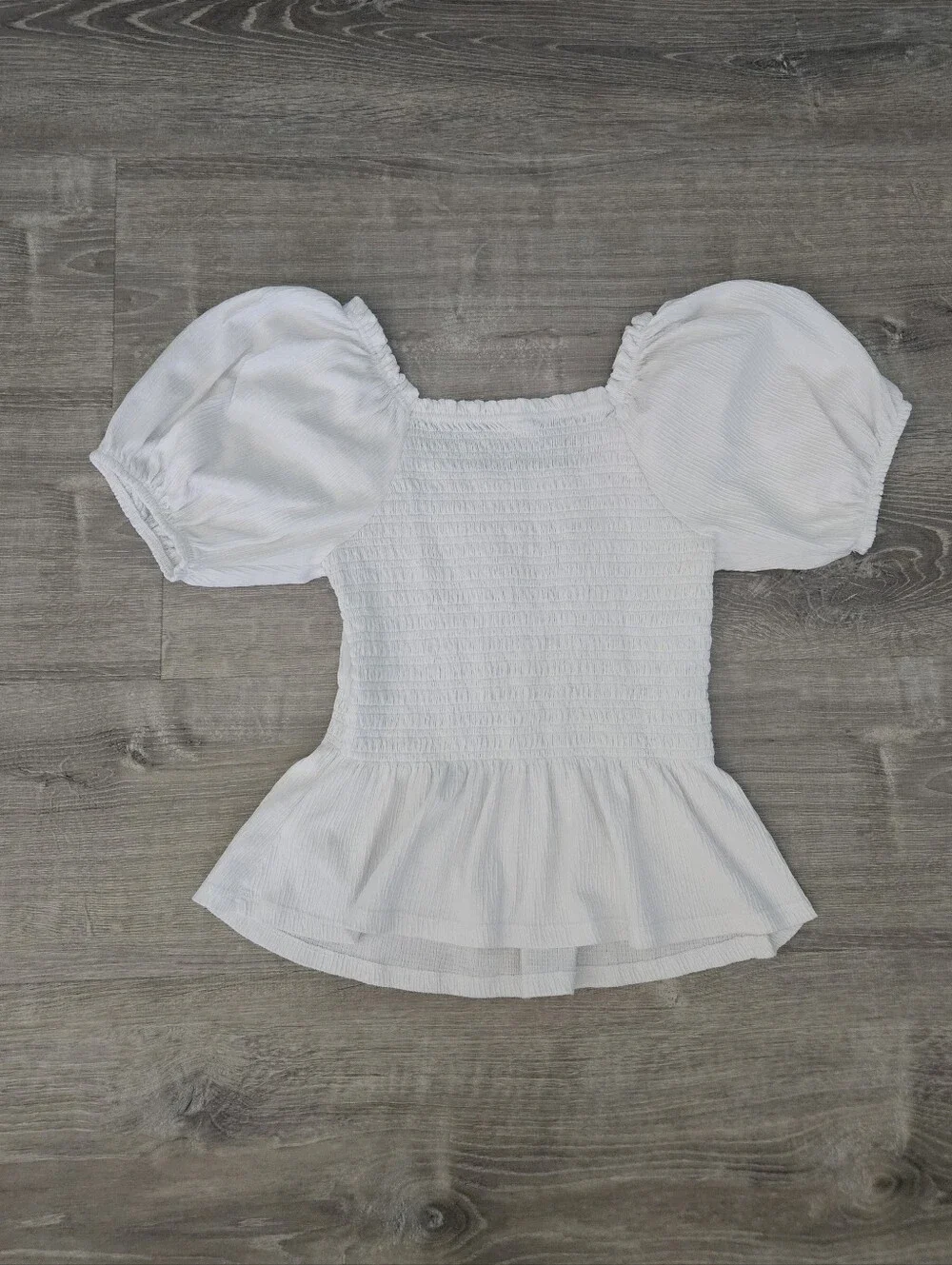 Smocked White Puff Sleeve Top Peasant Boho Cottagecore Ren Faire Milkmaid Sz S